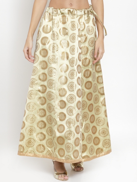 

Clora Creation Girls Beige & Gold-Coloured Ethnic Banarasi Silk Flared Maxi Skirt