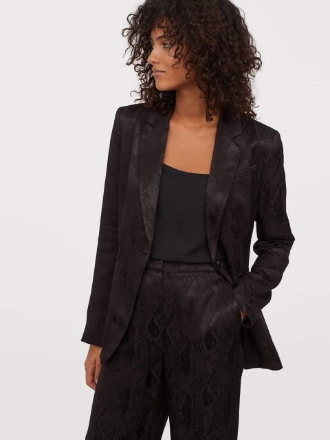 

H&M Women Black Jacquard-Weave Jacket