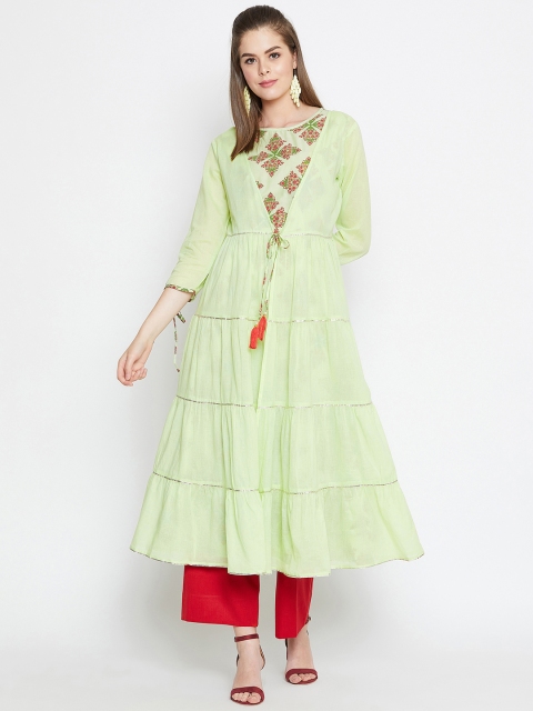 

Prakhya Women Green Printed A-Line Kurta With Jacket, Lime green