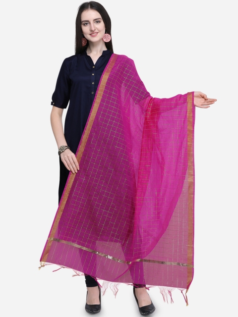

Satrani Magenta Checked Dupatta