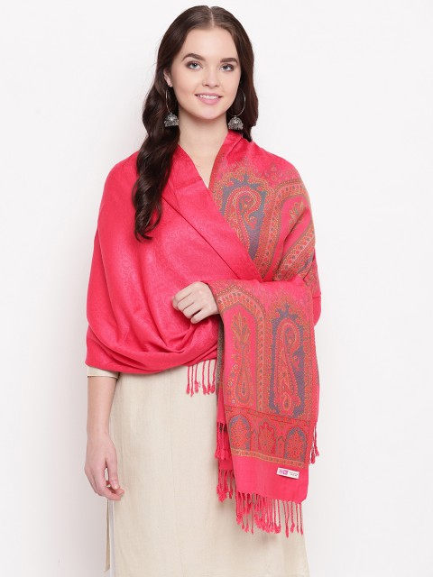 

HK colours of fashion Women Coral-Coloured Woven Design Shawl