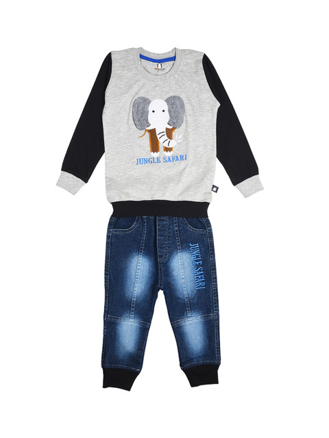 

CRAZYPENGUIN Boys Grey & Blue Printed T-shirt with Trousers
