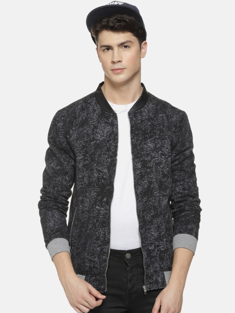 Campus Sutra Men Grey & Black Printed Bomber Jacket