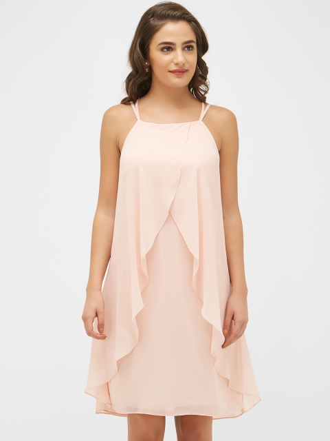 

bebe Women Peach-Coloured Solid A-Line Dress