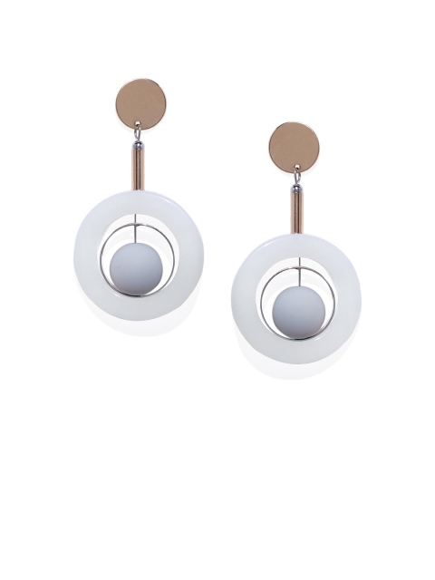 

Blisscovered White & Gold-Toned Circular Drop Earrings