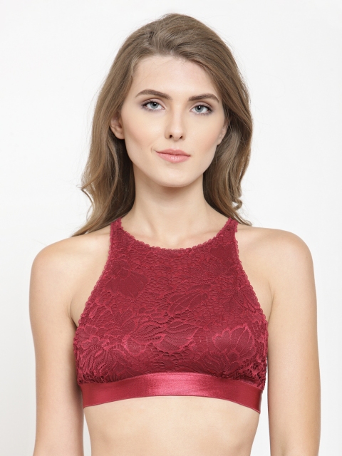 

Quttos Maroon Lace Non-Wired Non Padded Bralette Bra