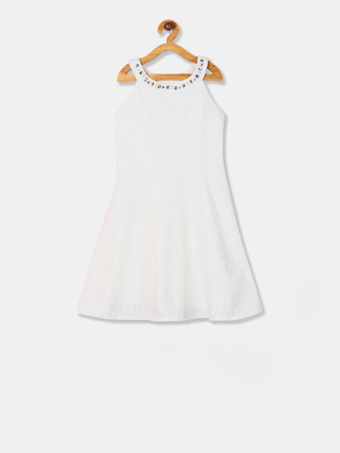 

The Childrens Place Girls White Self Design Fit and Flare Dress