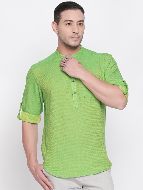 

indus route by Pantaloons Men Lime Green Solid Straight Kurta