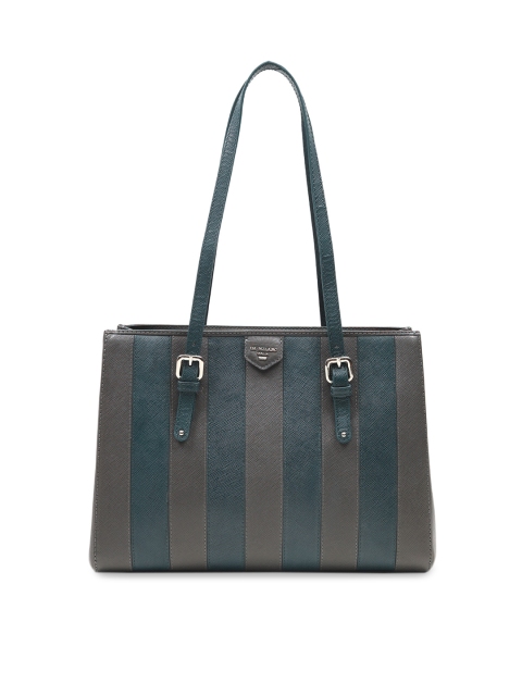 

Da Milano Grey & Teal Green Striped Leather Shoulder Bag
