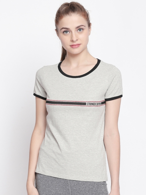 

Ajile by Pantaloons Women Grey Melange Solid Round Neck Pure Cotton T-shirt