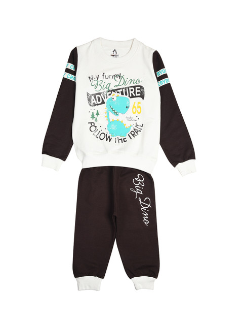 

CRAZYPENGUIN Boys White & Coffee Brown Printed Co-Ords Set