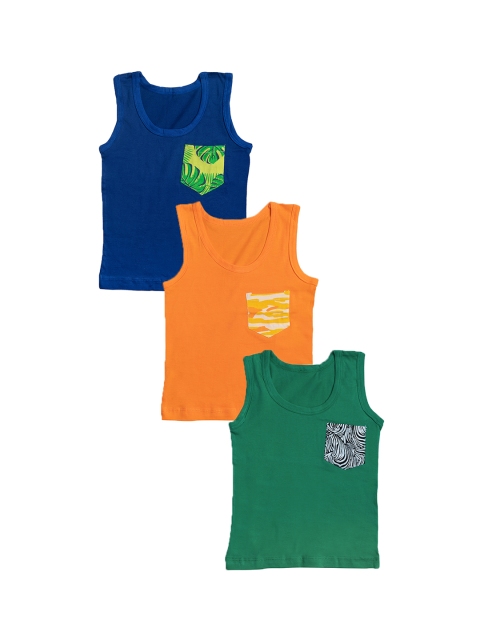 

You Got Plan B-Boys Pack of 3 Printed Innerwear Vests, Navy blue