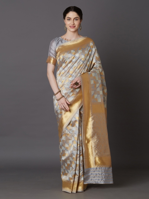 

Mitera Grey & Beige Silk Blend Woven Design Kanjeevaram Saree