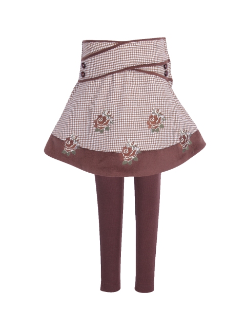 

CUTECUMBER Girls Brown Houndstooth A-Line Knee-Length Skirt with Leggings