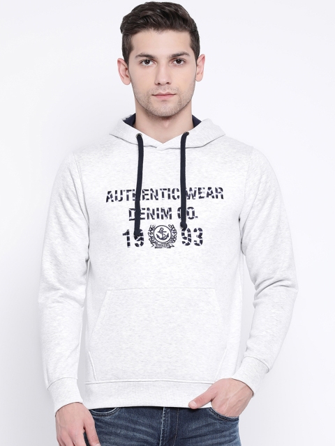 Richlook Men Off-White Printed Hooded Sweatshirt