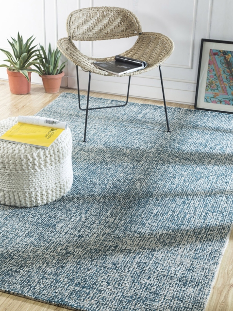 

Jaipur Rugs White & Teal Blue Patterned Anti-Skid Pure Wool Carpet