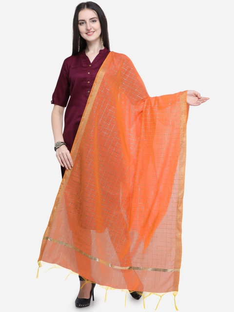 

Satrani Orange Checked Dupatta