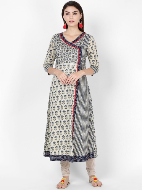 

Soch Women Beige & Blue Printed Kurta with Churidar