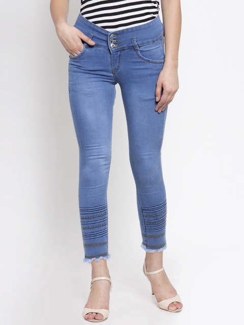 

Purple Feather Women Blue Skinny Fit High-Rise Clean Look Stretchable Cropped Jeans