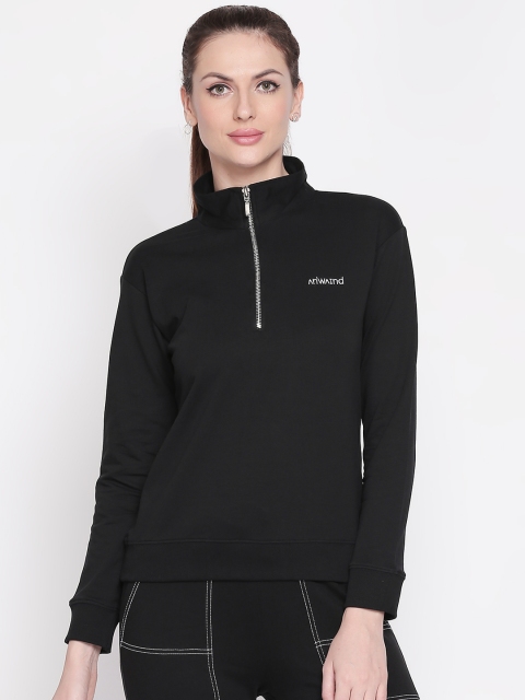 

ANWAIND Women Black Solid Sweatshirt