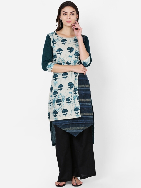 

Soch Women White & Teal Green Printed Kurta with Palazzos