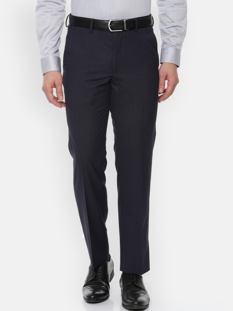 

Van Heusen Men Navy Blue Regular Fit Self Design Formal Trousers