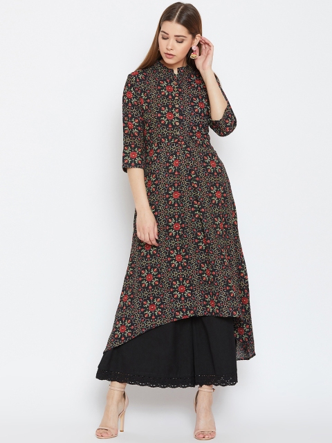 

One of a Kind Women Black & Red Printed Calf-Length High-Low Hem Anarkali Kurta