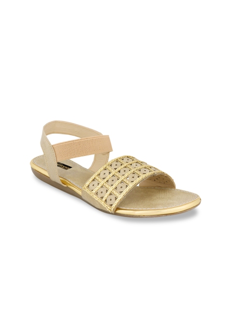 

Shoetopia Women Cream-Coloured Woven Design Open Toe Flats