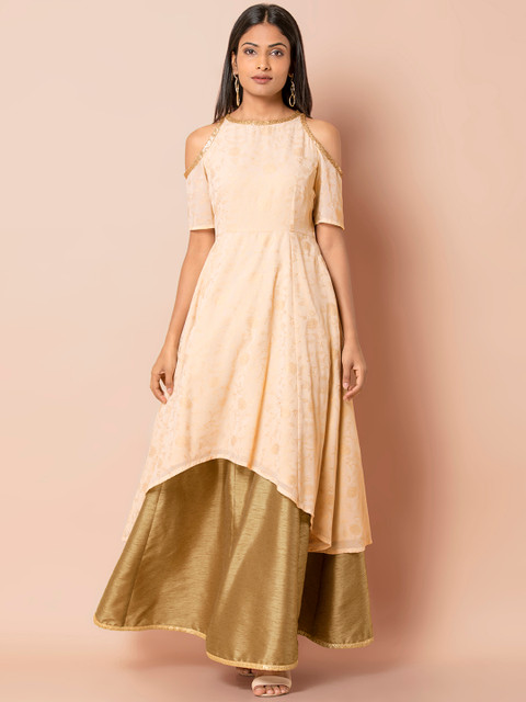 

INDYA Women Beige Foil Printed Maxi Dress