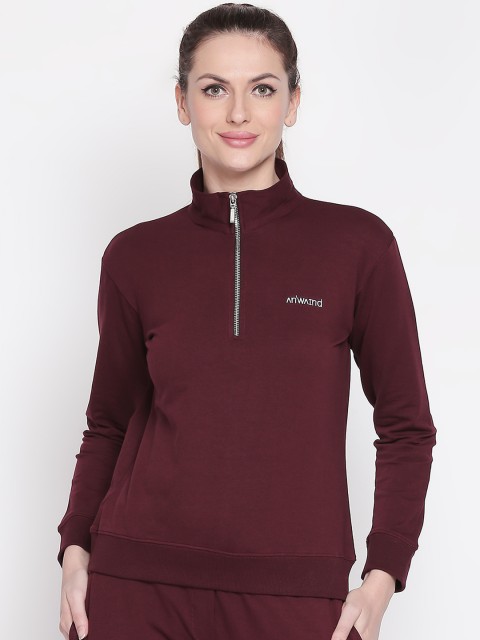 

ANWAIND Women Maroon Solid Sweatshirt
