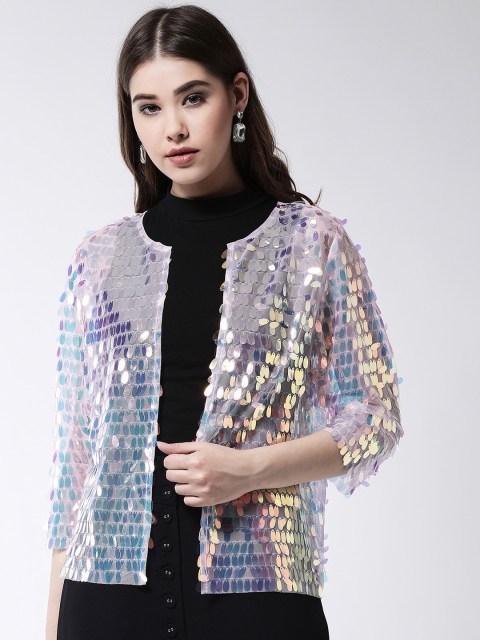 

MAGRE Women Peach-Coloured Self Design Open Front Shrug