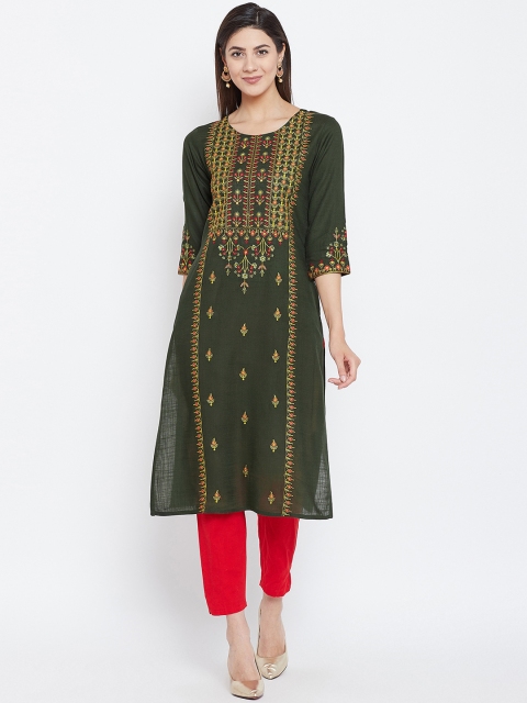 

Prakhya Women Green Embroidered Straight Kurta