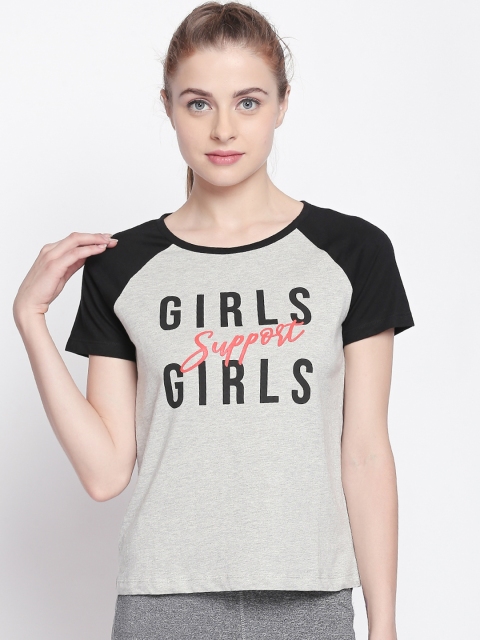 

Ajile by Pantaloons Women Grey Printed Round Neck Pure Cotton T-shirt