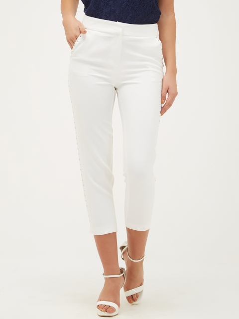 

bebe Women Off-White Regular Fit Solid Cigarette Trousers