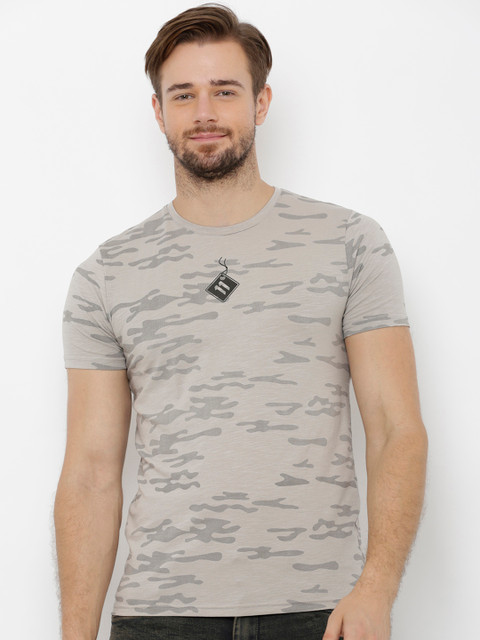 

Rex Straut Jeans Men Grey Printed Round Neck Slim Fit T-shirt