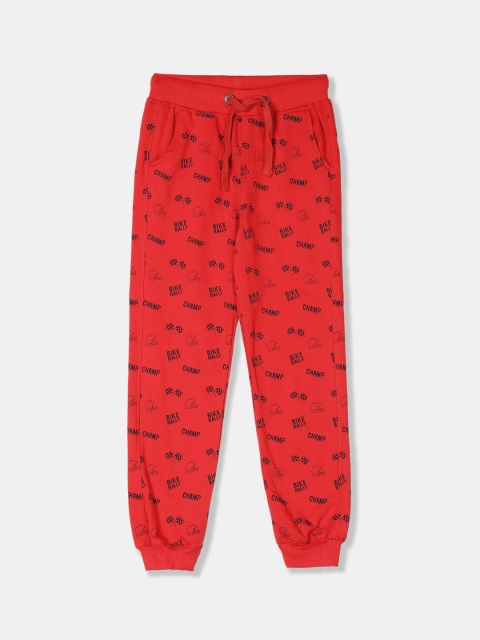 

Cherokee Boys Red Printed Straight-Fit Pure Cotton Joggers