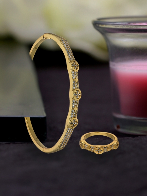 

Sia Art Jewellery Gold-Plated Bangle-Style Bracelet With Finger Ring