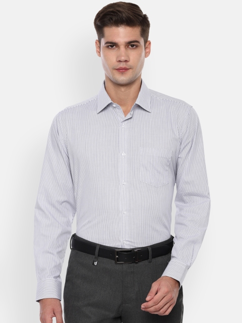 Van Heusen Men Grey & White Regular Fit Striped Formal Shirt