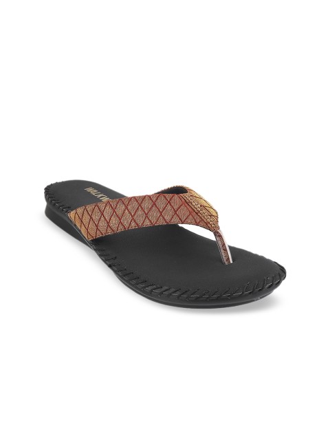 

WALKWAY Women Brown Woven Design T-Strap Flats