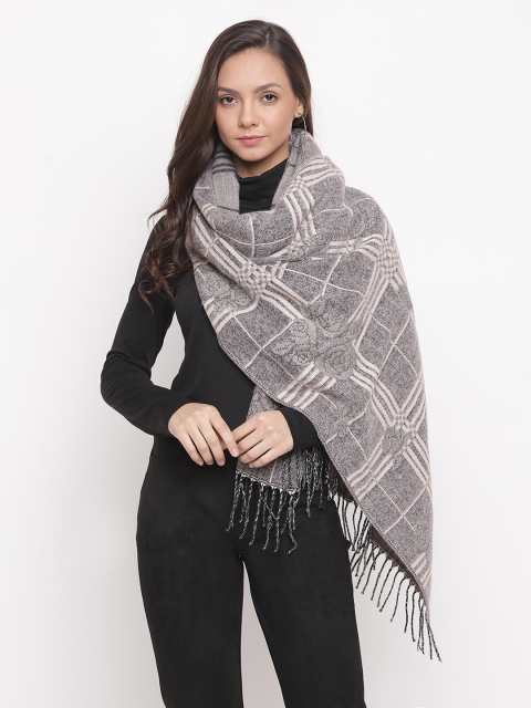 

HK colours of fashion Women Grey Checked Stole