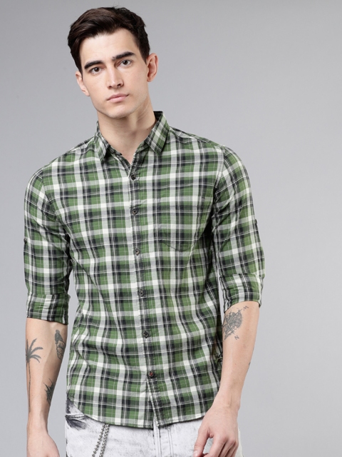 

Ecko Unltd Men Green & Navy Blue Slim Fit Yarn Dyed Checked Casual Shirt