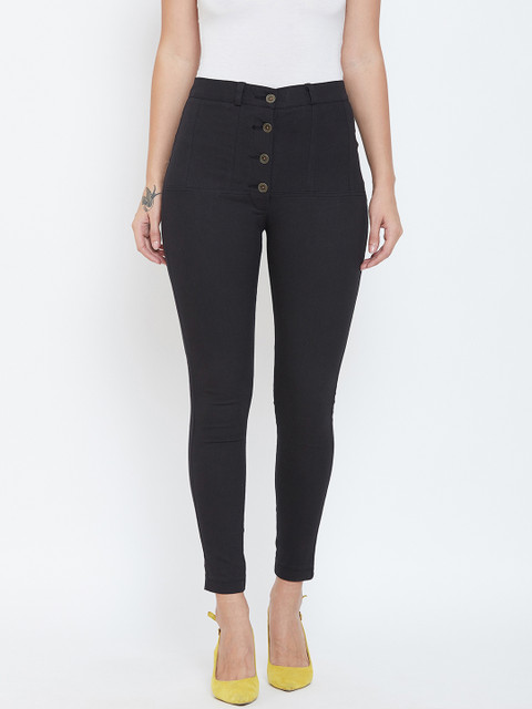 

Rider Republic Women Black Slim Fit Solid Cigarette Trousers