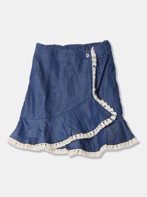 

Cherokee Girls Blue Solid Cotton Chambray Mini Trumpet Skirt