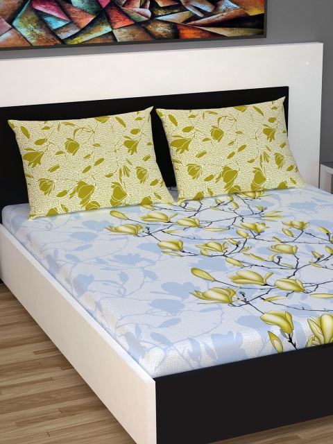 

Divine Casa Blue & Green Floral 144 TC Cotton 1 Queen Bedsheet with 2 Pillow Covers