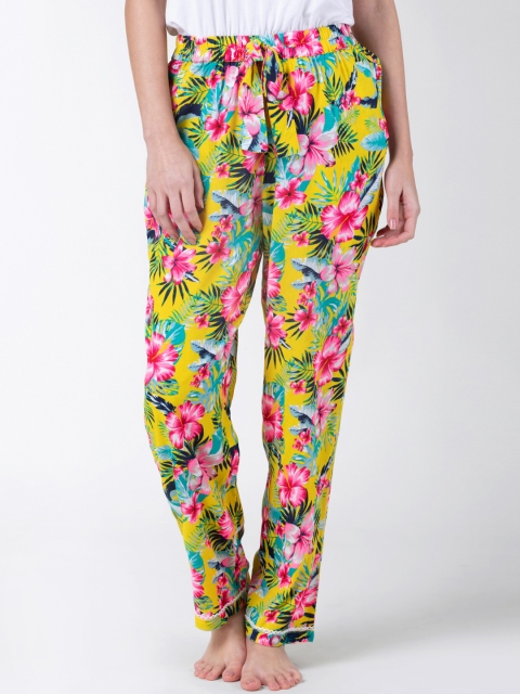 

ADORENITE Women Yellow & Pink Floral Printed Lounge Pants