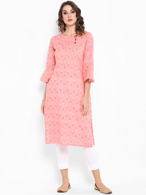

Janasya Women Pink & Off-White Printed Straight Kurta