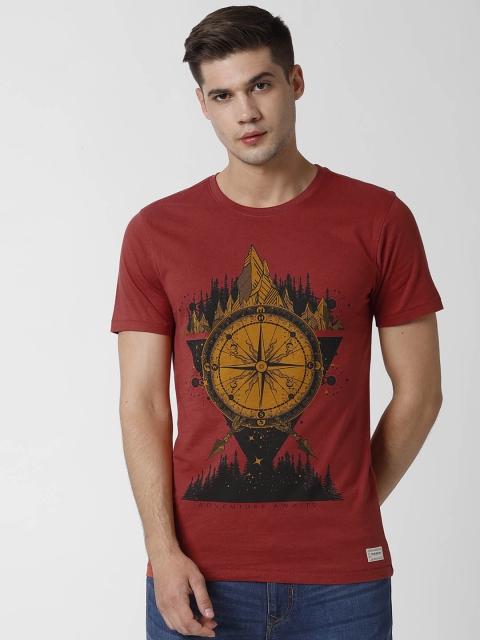 

Peter England Casuals Men Red Printed Round Neck T-shirt