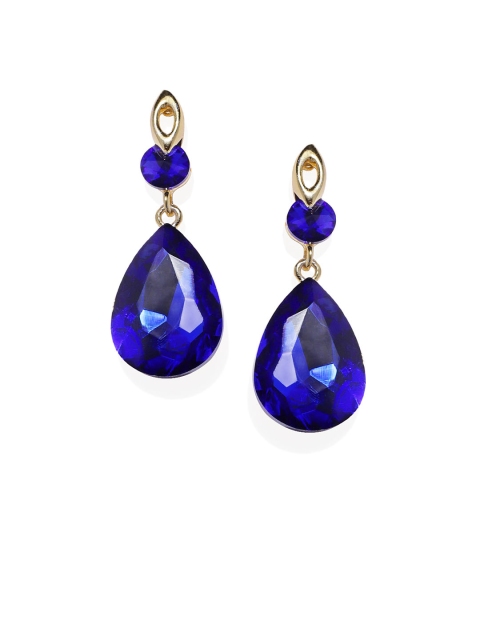 

Blisscovered Blue & Gold-Toned Teardrop Shaped Drop Earrings