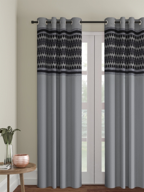 

eyda Grey & Black Embroidered Single Room Darkening Door Curtain