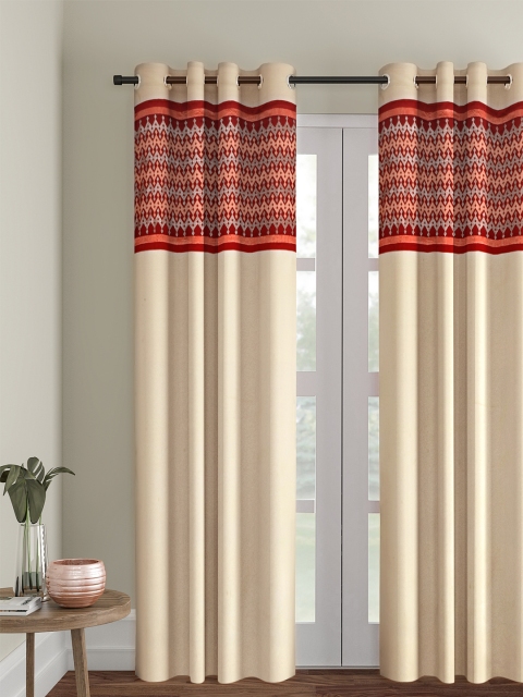 

eyda Cream-Coloured & Red Single Room Darkening Door Curtain